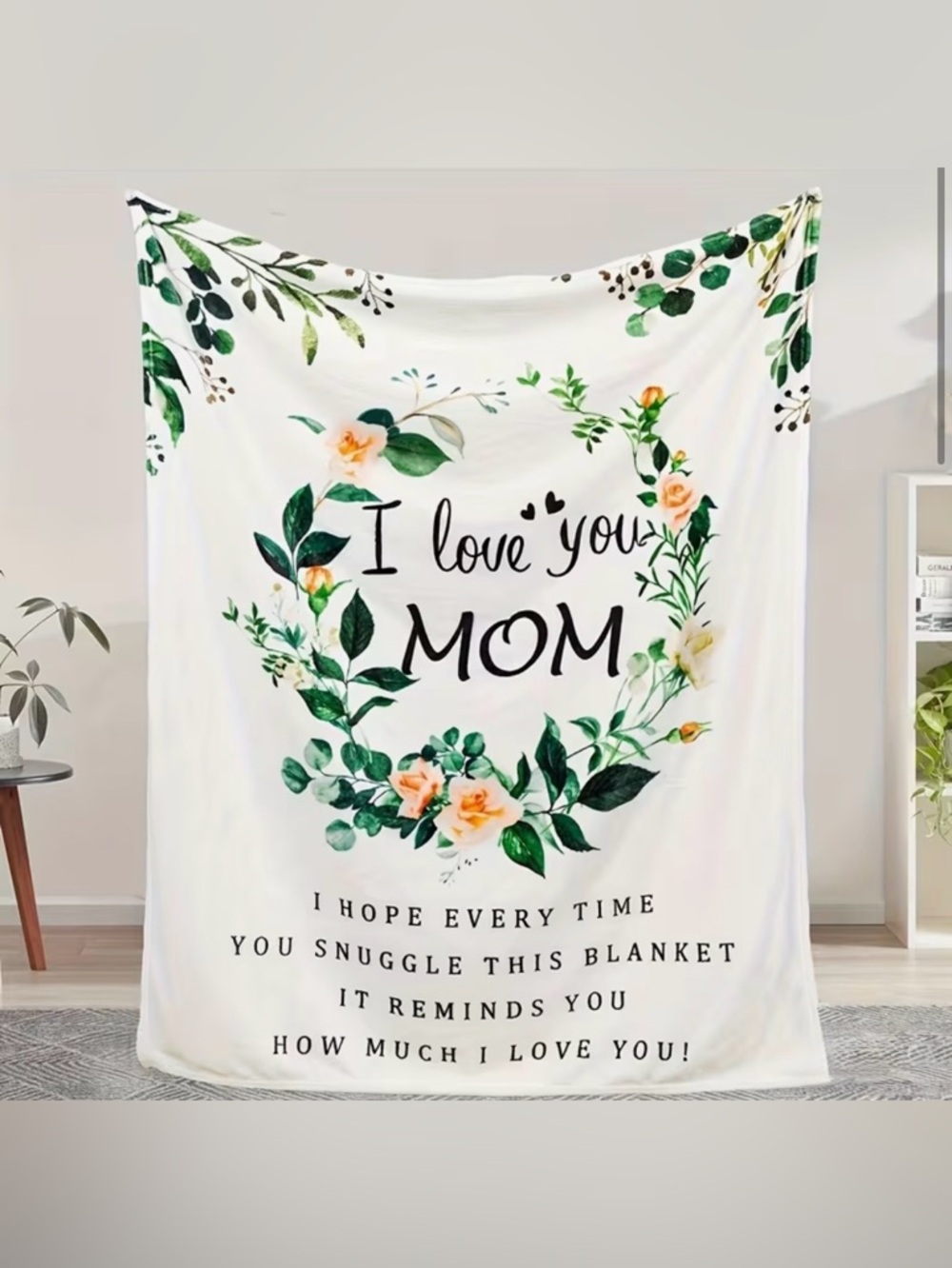 I Love You Mom Floral Sentimental Blanket - Blue 50” x 60”
